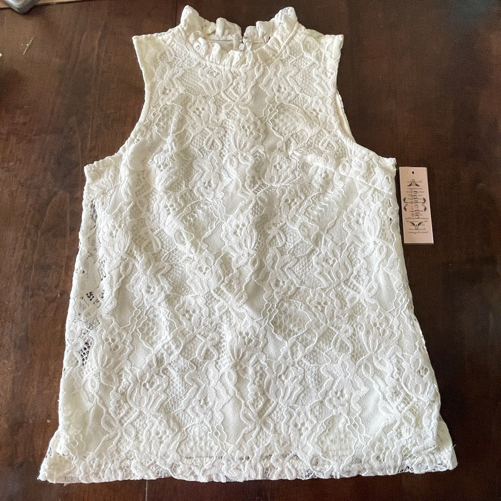 NWT Nanette Lepore Cannoli Cream Lace Sleeveless Blouse Top WOMENS SIZE XS